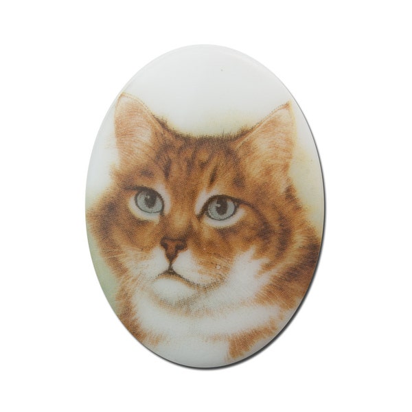 Vintage Glass Long Haired Orange Cat Cameo Cabochon 40x30mm (1) cab386G