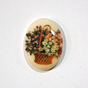 Vintage Glass Cabochon Basket of Flowers 25x18mm cab680G
