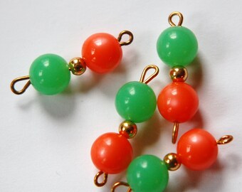 Vintage Orange Moonglow Green Beaded Drops Connector drp061