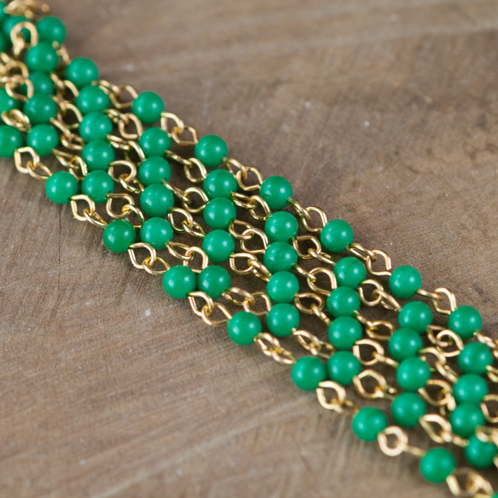 Vintage Jade Green Plastic Beaded Chain Gold Links Japan Etsy