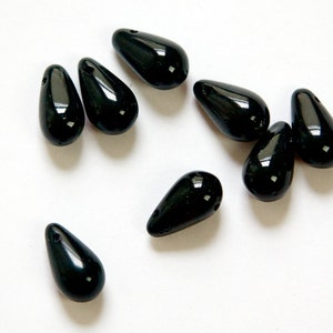 Vintage German Top Hole Black Glass Teardrop Beads (20) grm060A
