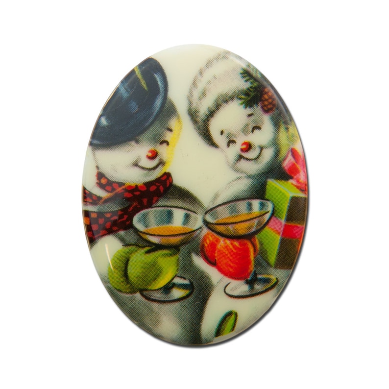 Vintage Retro Snowman Toasting Cabochon 40mm X 30mm 1 cab001A image 1