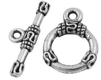 Tribal Serpentine Top Antiqued Silver Toggles (10 Sets) tog010A