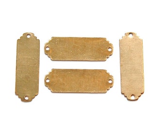 2 Hole Raw Brass Flat Pad Narrow Rectangle Connector (4) mtl225C