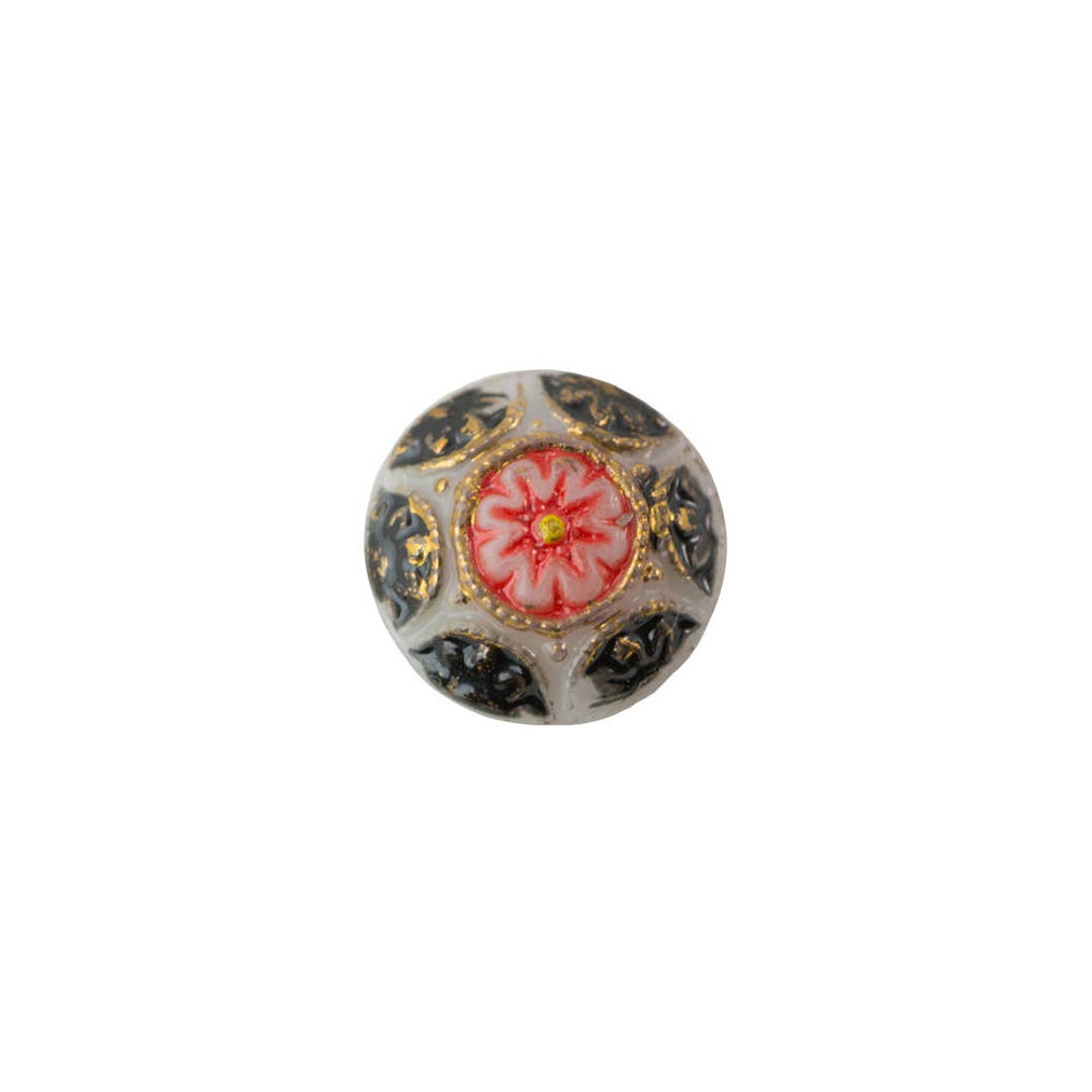 Vintage White Mosaic Glass Cabochons With Red Black 8mm (4