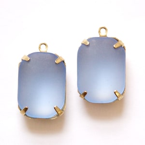 Vintage Matte Blue Glass Stones 1 Loop Brass Settings 18mm x 13mm