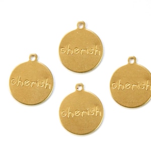 CHERISH Round Raw Brass Word Charm Drop with Loop (8) chr192Q