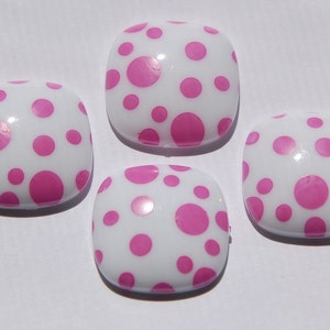 Vintage Pink and White Polka Dot Square Domed Cabochons cab404 image 1