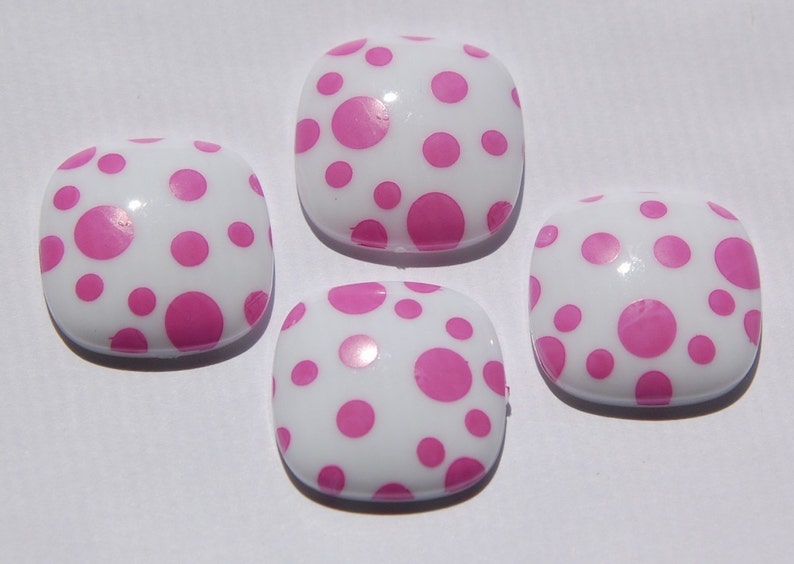 Vintage Pink and White Polka Dot Square Domed Cabochons cab404 image 1