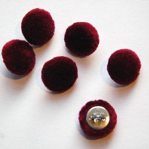 Vintage Burgundy Soft Velour Fabric Buttons 13mm Metal Shank (6) btn004K