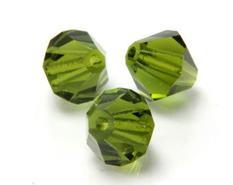 Czech Faceted Olivine Bicone Glass Beads 4mm (50) CZH-00041Z