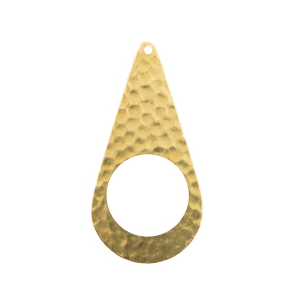 1 Hole Raw Brass Cut Out Hammered Teardrop Pendant 52x26mm (4)