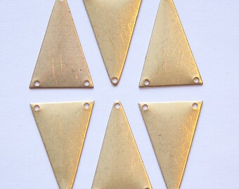 3 Hole Raw Brass Geometric Narrow Triangle Pendant Charm (6) mtl511A