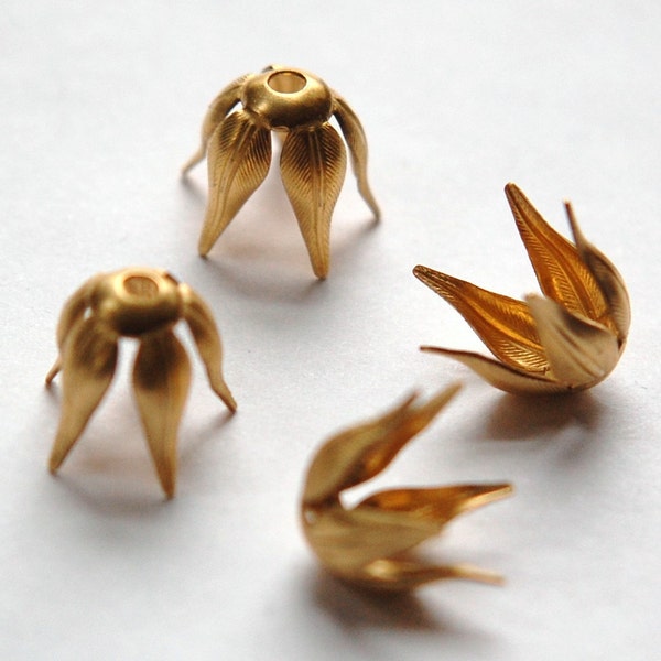 Raw Brass Long Petal or Leaf Bead Caps Size B 13mm (4) mtl262A