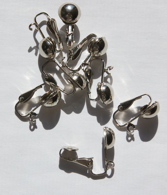 Vintage Silver Plated Clip Earring Findings Ball and Loop (8