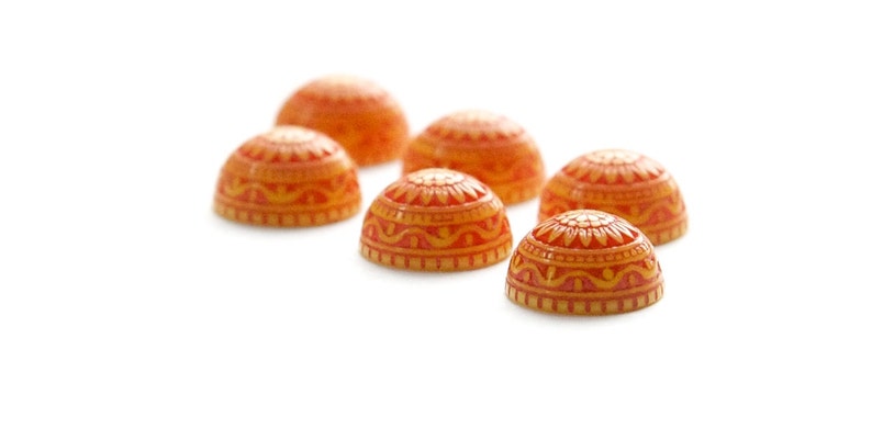 Vintage Acrylic Etched Mosaic Yellow Reddish Orange Cabochons 10mm cab712C 6