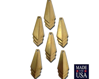 Raw Brass Layered Triangle Pendant Charm Drop 24x10mm (6) mtl065J