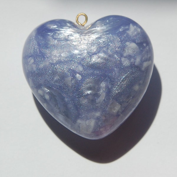 Lilac Pearly Swirled Large Puffy Lucite Vintage Heart Pendant (1) pnd069A