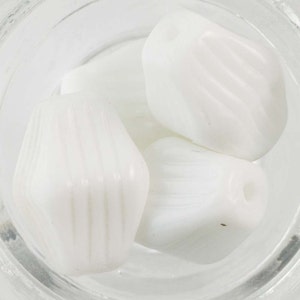 Vintage Opaque White Ribbed Bicone Focal German Glass Beads XLG grm059A