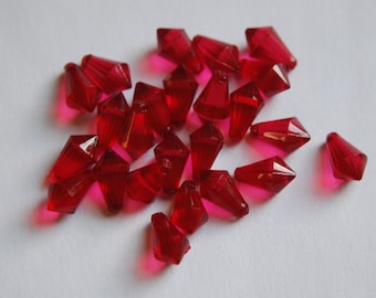 Vintage Cranberry Rose Faceted Drops Pendants Beads bds474