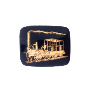 Vintage Steam Engine Train Gold Black Intaglio Cabochon (1) int019A