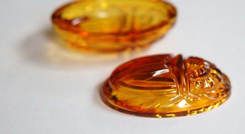 Large Vintage Plastic Amber Topaz Scarab Cabochons cab820C