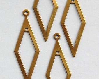 2 Hole Raw Brass Long Diamond Pendant Drop 41x15mm (4) mtl054A