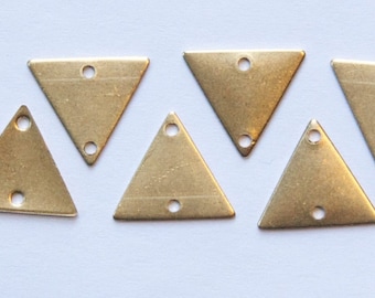 2 Hole Raw Brass Triangle Connector Link Charms Drops 13mm (10) mtl147D