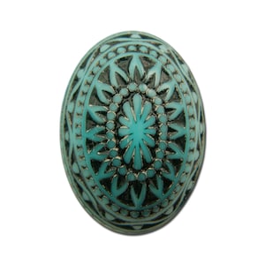 Vintage Etched Mosaic Turquoise Blue and Black Cabochons 25x18mm (2) cab715F