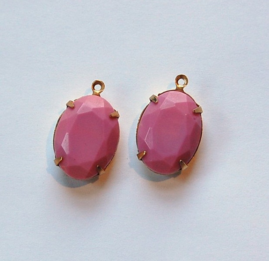 Vintage Opaque Pink Faceted Stone In 1 Loop Brass Setting Etsy