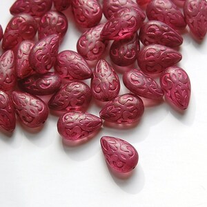 Semi Translucent Pink and Dark Pink Etched Teardrop (6) bds120P