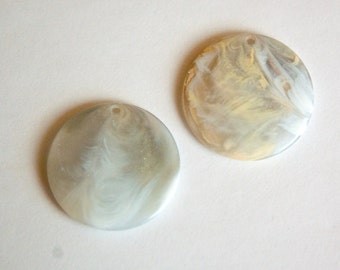 Vintage Gray and Peach Yellow Marbled Plastic Pendants 30mm (2) pnd116J