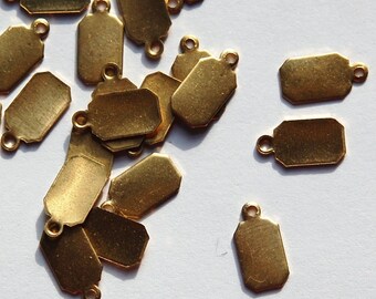 1 Loop Raw Brass Rectangle Blank Tag Drop Charms 11mm x 6mm (16) mtl320C