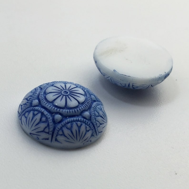 Preciosa Cabochon in vetro mosaico bianco con blu 18mm 1 cab756A immagine 3