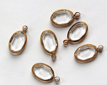 1 Loop Vintage Oval Clear Acrylic Faceted Brass Channel Set Charms (6) chr159