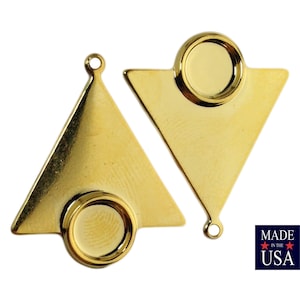 1 Loop Gold Plated Triangle Drops Charms with 7mm Setting 24x22mm (6) mtl066J