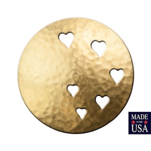 Raw Brass Hammered Dapped Domed Circle w/ Cutout Hearts 33mm (4) mtl489A