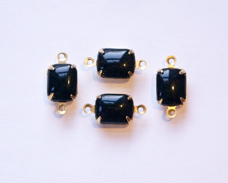 Smooth Black Stones in 2 Loop Brass Setting 10x8mm 4 image 2