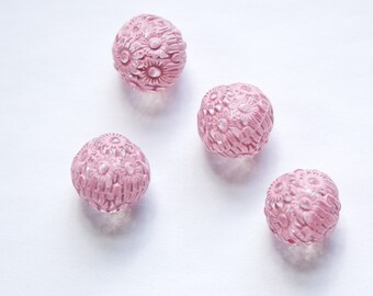 Pink on Crystal Etched Acrylic Beads 14mm (8) bds745J