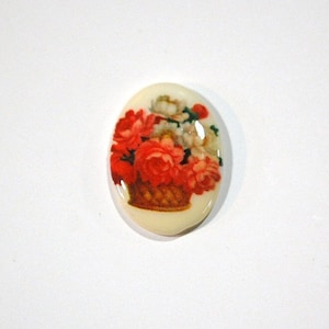 Vintage Glass Cabochon Basket of Flowers 25x18mm cab680H