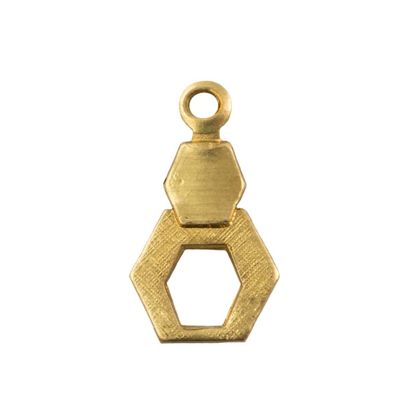 1 Loop Raw Brass Double Hexagon Shape Drop Pendant 12.5x7.0mm (10) mtl523A