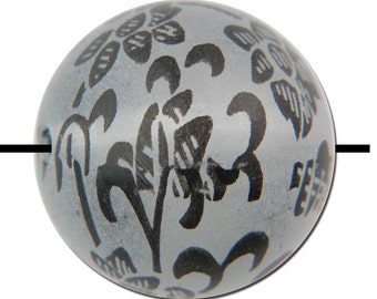 Frosted Beads with Jet Black Floral Scroll Design 18mm bds149