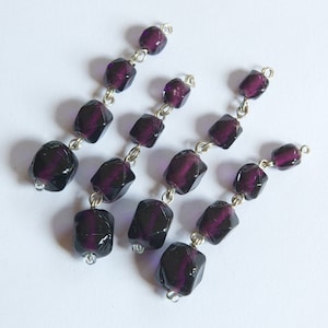 Vintage Faceted Purple Glass Drops Silver Tone Links drp107A