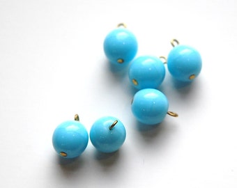 1 Loop Light Blue Smooth Glass Drops Czech Beads 10mm (6) drp087B