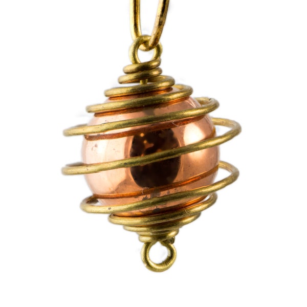 Vintage Raw Brass Cage with Acrylic Copper Bead Connector (4) mtl364A