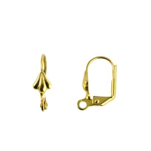 May include: A pair of gold-tone earring findings with a hook closure and a small decorative detail on the top.