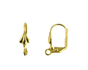 Raw Brass Lever Back Ear Wires with Fleur De Lis Adornment and Loop (10)