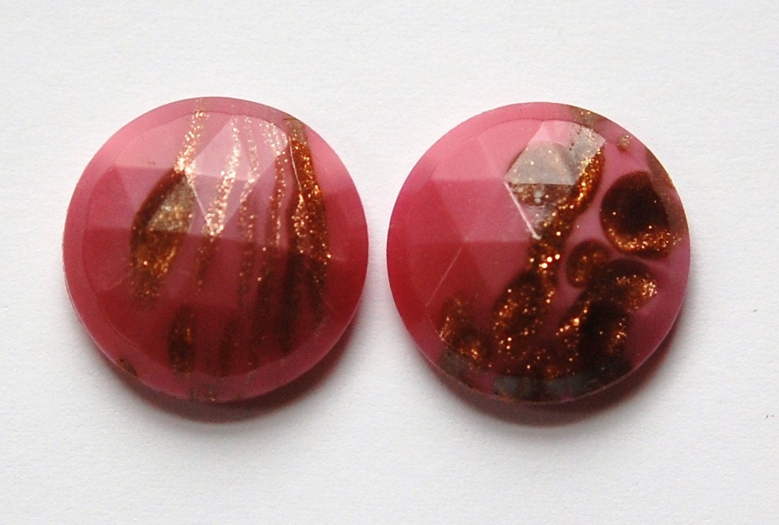 Vintage Pink Faceted Glass with Goldstone 18mm 2 cab780B Etsy