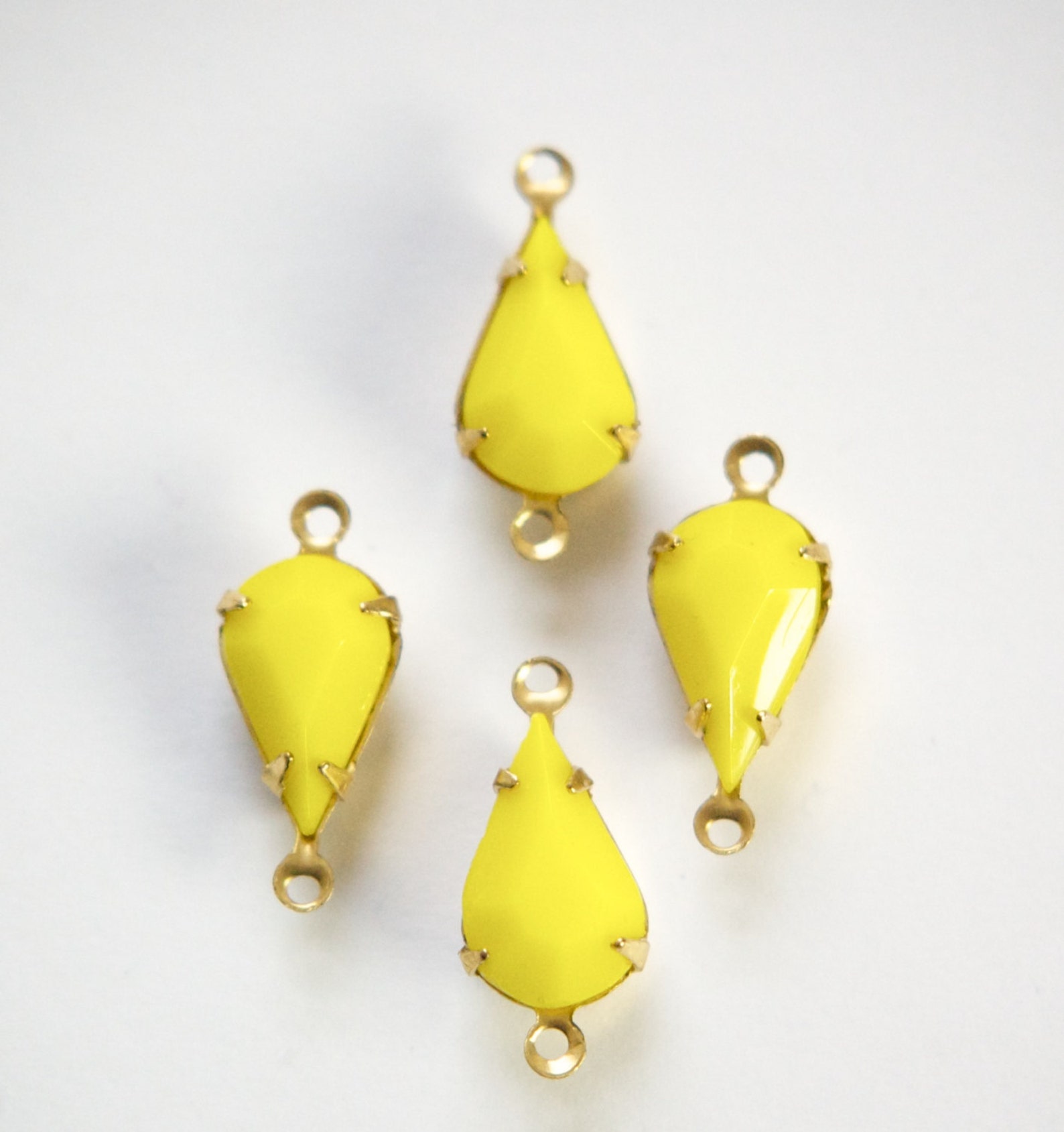Vintage Opaque Yellow Glass Teardrop Stone 2 Loop Brass Etsy