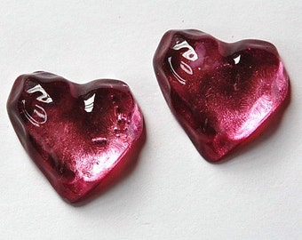 Vintage Funky Mod Bumpy Fuchsia Lucite Heart Cabochon (2) cab773J